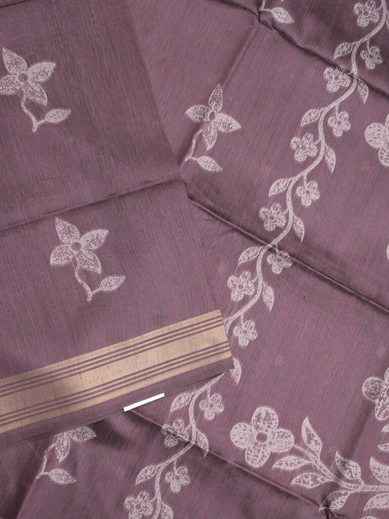 Tussar fancy saree wine color allover prints & plain gold border with printed pallu and self blouse