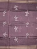 Tussar fancy saree wine color allover prints & plain gold border with printed pallu and self blouse