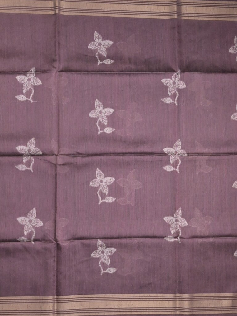 Tussar fancy saree wine color allover prints & plain gold border with printed pallu and self blouse