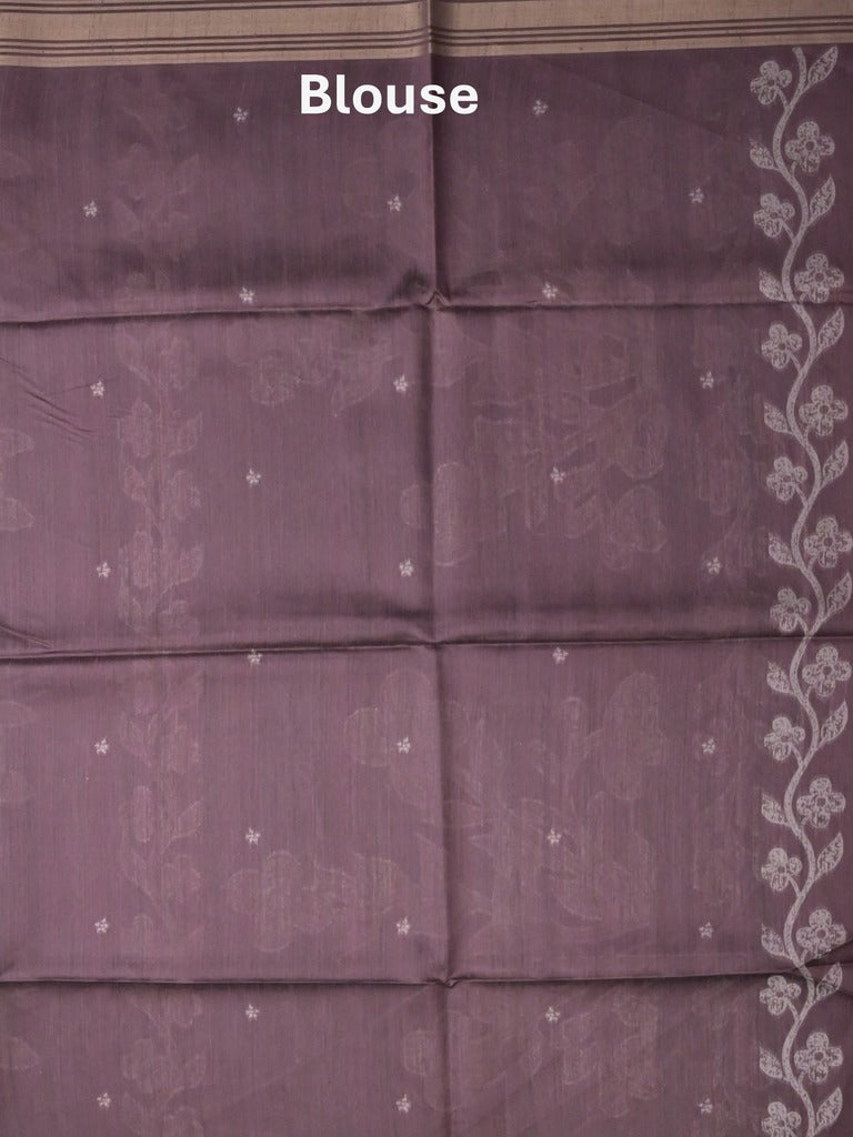 Tussar fancy saree wine color allover prints & plain gold border with printed pallu and self blouse