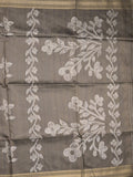 Tussar fancy saree snuff color allover prints & plain gold border with printed pallu and self blouse