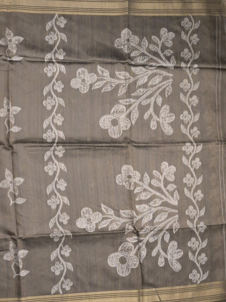 Tussar fancy saree snuff color allover prints & plain gold border with printed pallu and self blouse