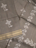 Tussar fancy saree snuff color allover prints & plain gold border with printed pallu and self blouse