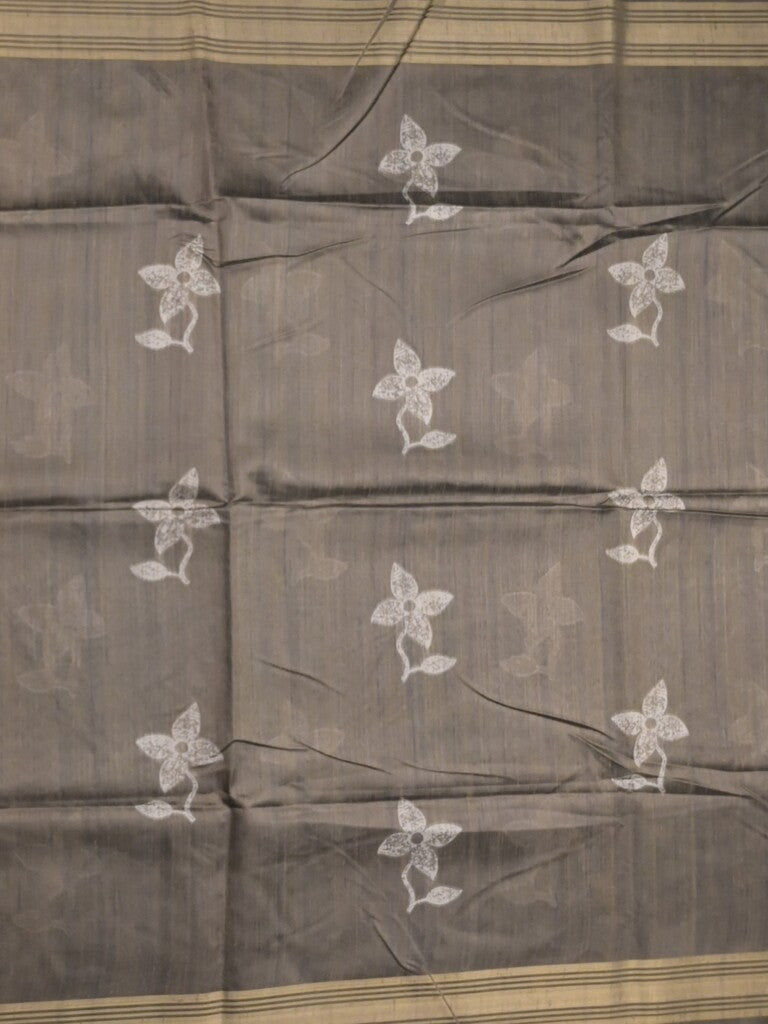 Tussar fancy saree snuff color allover prints & plain gold border with printed pallu and self blouse