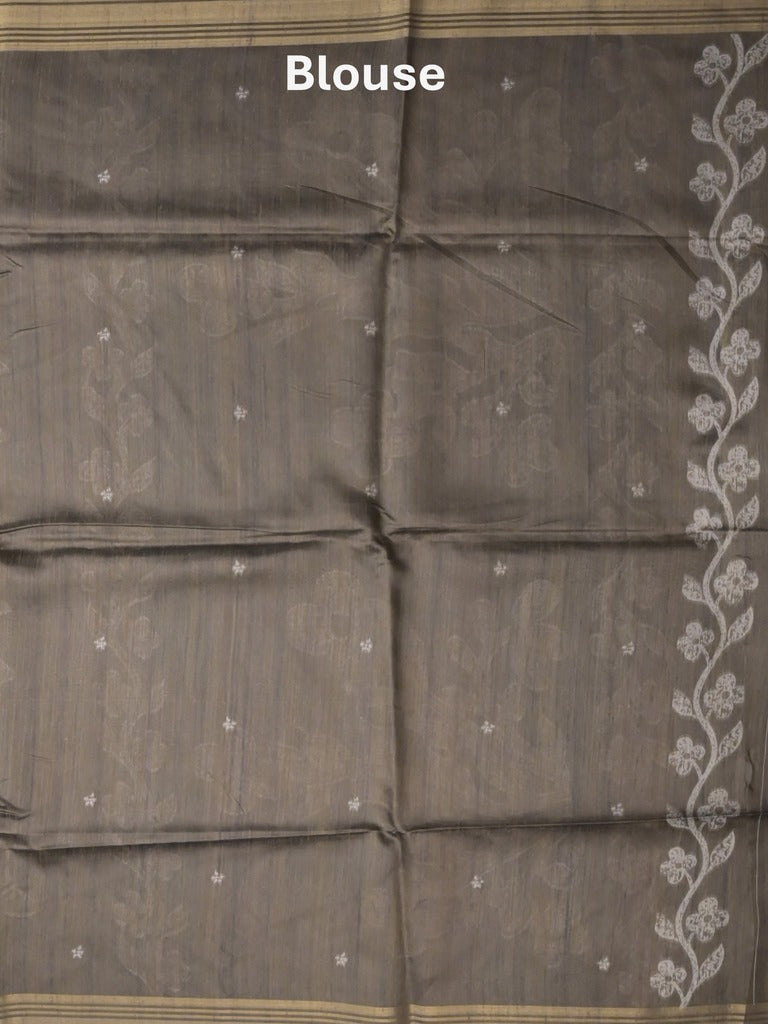 Tussar fancy saree snuff color allover prints & plain gold border with printed pallu and self blouse