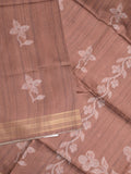 Tussar fancy saree brown color allover prints & plain gold border with printed pallu and self blouse