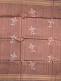 Tussar fancy saree brown color allover prints & plain gold border with printed pallu and self blouse