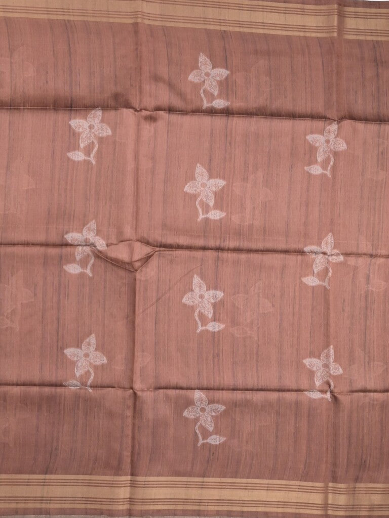Tussar fancy saree brown color allover prints & plain gold border with printed pallu and self blouse