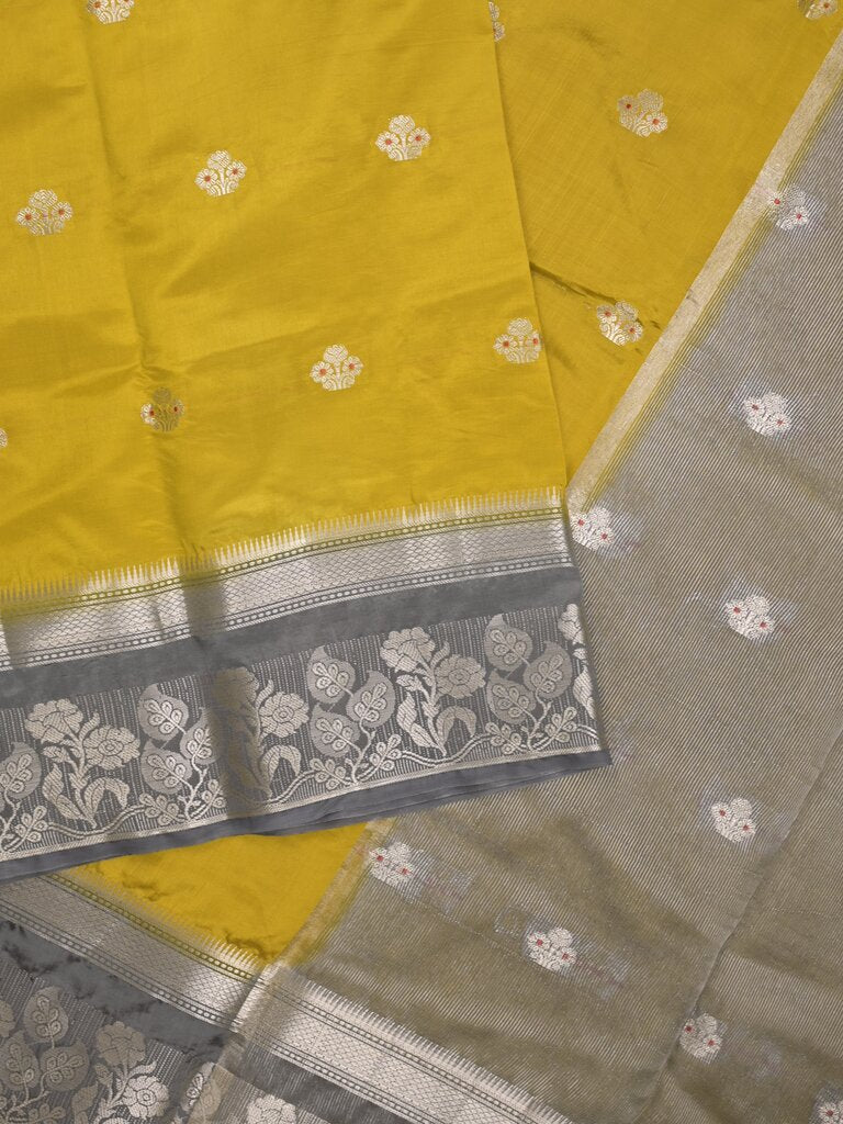 Green mango fancy saree for women | golden yellow | zari border | party wear