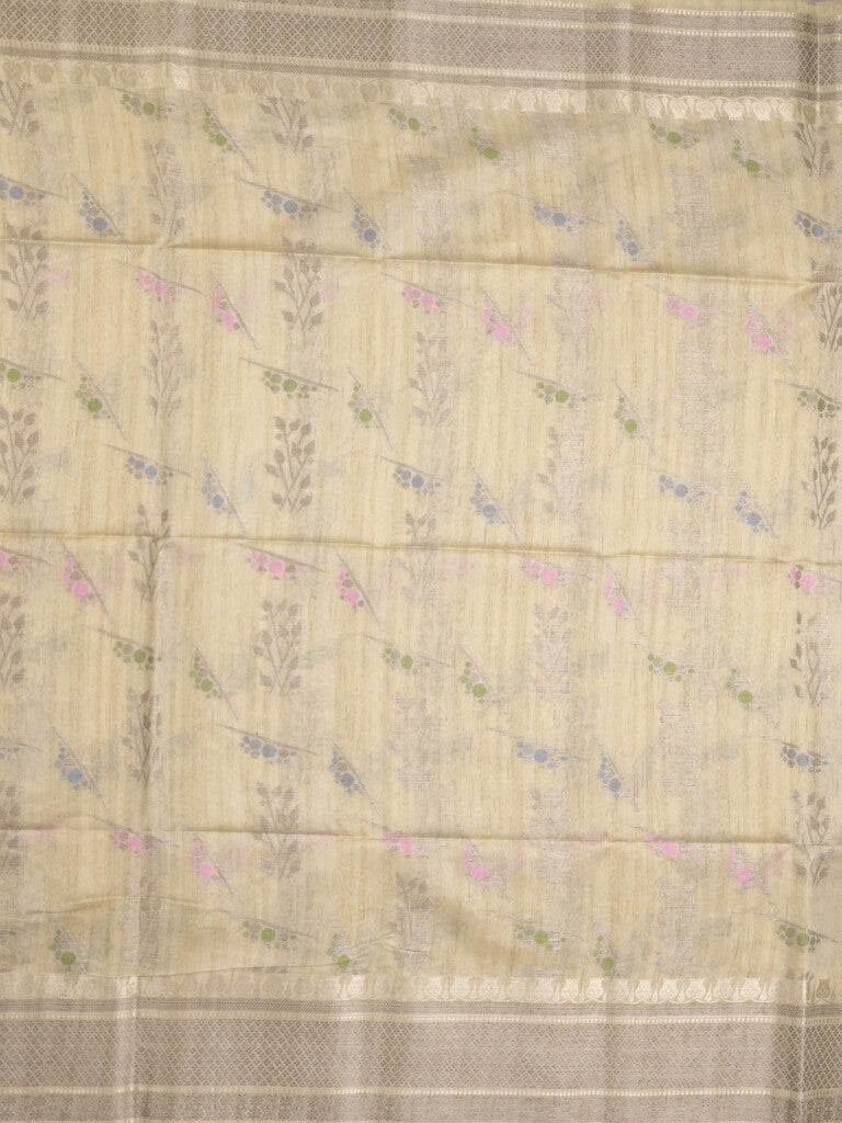 Chanderi fancy saree in cream color allover zari motifs & zari border with brocade and blouse