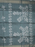 Tussar fancy saree bluish grey color allover prints & plain gold border with printed pallu and self blouse