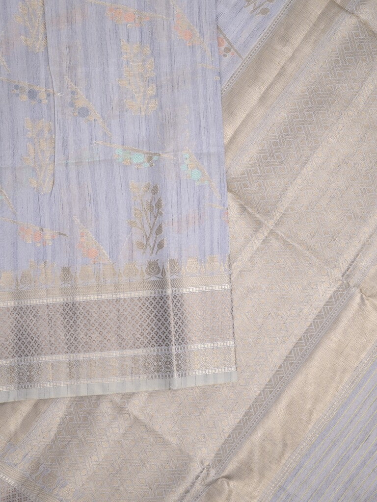 Chanderi fancy saree in pastel blue color allover zari motifs & zari border with brocade and blouse