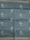 Tussar fancy saree bluish grey color allover prints & plain gold border with printed pallu and self blouse