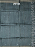 Tussar fancy saree bluish grey color allover prints & plain gold border with printed pallu and self blouse