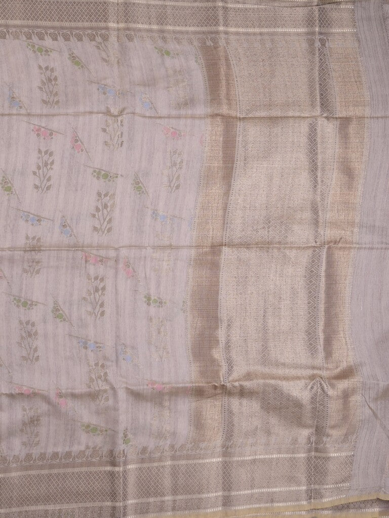 Chanderi fancy saree in grey color allover zari motifs & zari border with brocade and blouse