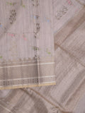 Chanderi fancy saree in grey color allover zari motifs & zari border with brocade and blouse