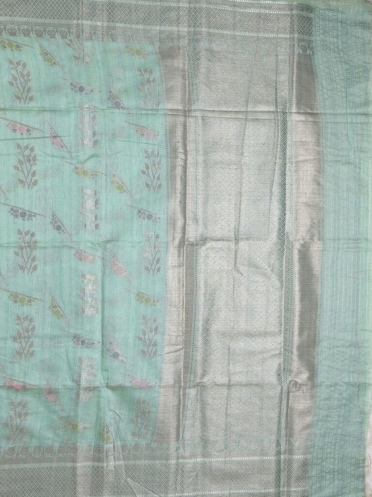 Chanderi fancy saree in sky blue color allover zari motifs & zari border with brocade and blouse