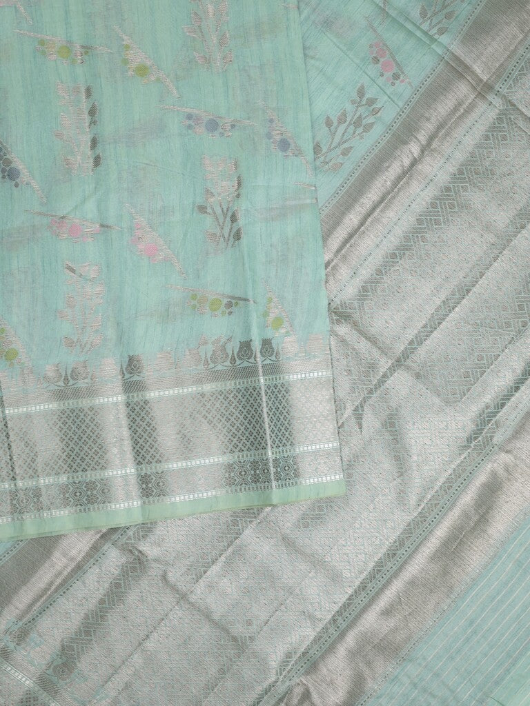 Chanderi fancy saree in sky blue color allover zari motifs & zari border with brocade and blouse