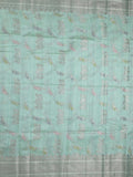 Chanderi fancy saree in sky blue color allover zari motifs & zari border with brocade and blouse