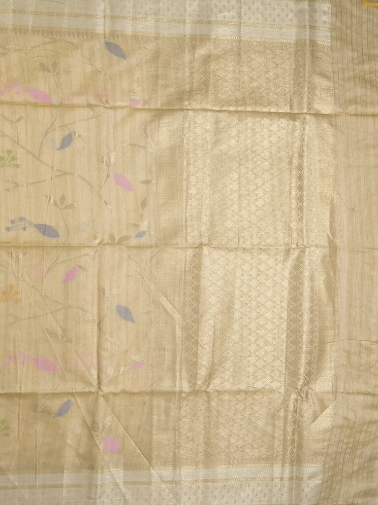 Chanderi fancy saree in beige color allover zari motifs & zari border with brocade and blouse