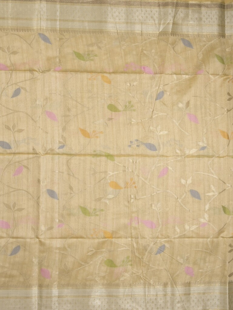 Chanderi fancy saree in beige color allover zari motifs & zari border with brocade and blouse