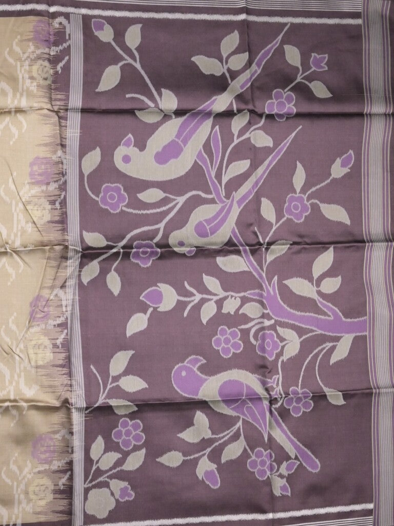 Tussar fancy saree light beige color allover floral design & small border with contrast pallu and attached printed blouse