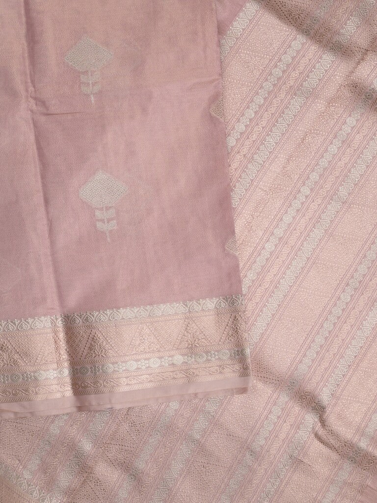 Fancy tissue saree in baby pink color allover zari motifs & zari border with zari pallu and self blouse