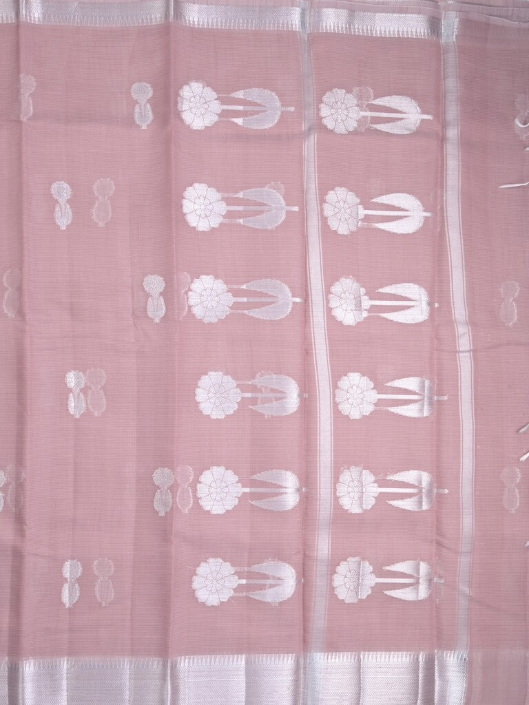 Organza fancy saree onion pink color allover zari motifs & zari border with zari weaving pallu and plain self blouse