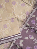 Tussar fancy saree light beige color allover floral design & small border with contrast pallu and attached printed blouse