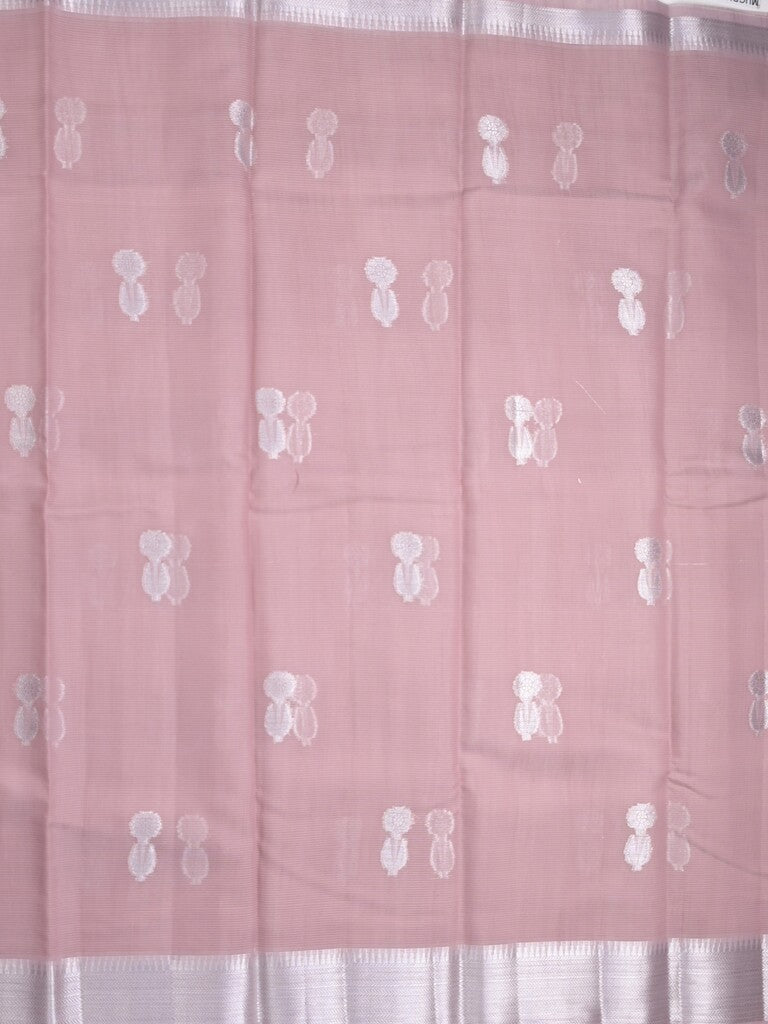 Organza fancy saree onion pink color allover zari motifs & zari border with zari weaving pallu and plain self blouse