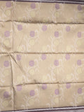 Tussar fancy saree light beige color allover floral design & small border with contrast pallu and attached printed blouse