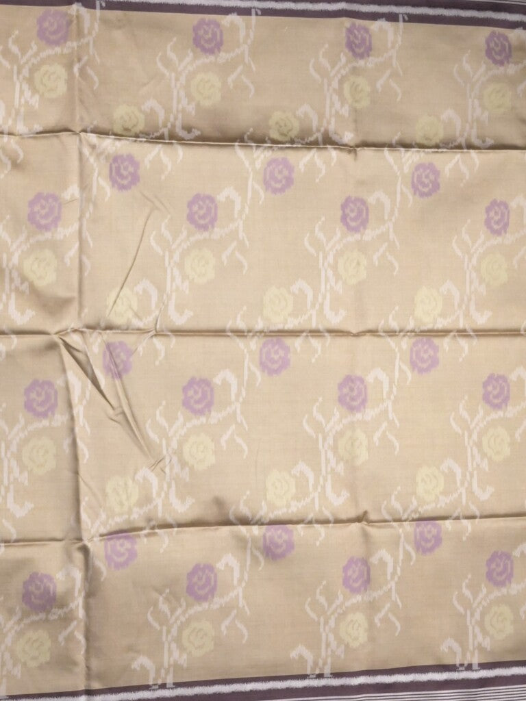 Tussar fancy saree light beige color allover floral design & small border with contrast pallu and attached printed blouse
