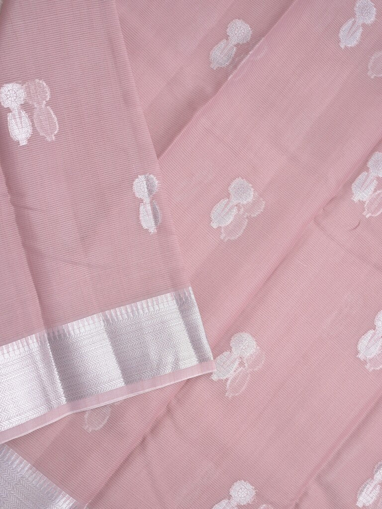 Organza fancy saree onion pink color allover zari motifs & zari border with zari weaving pallu and plain self blouse