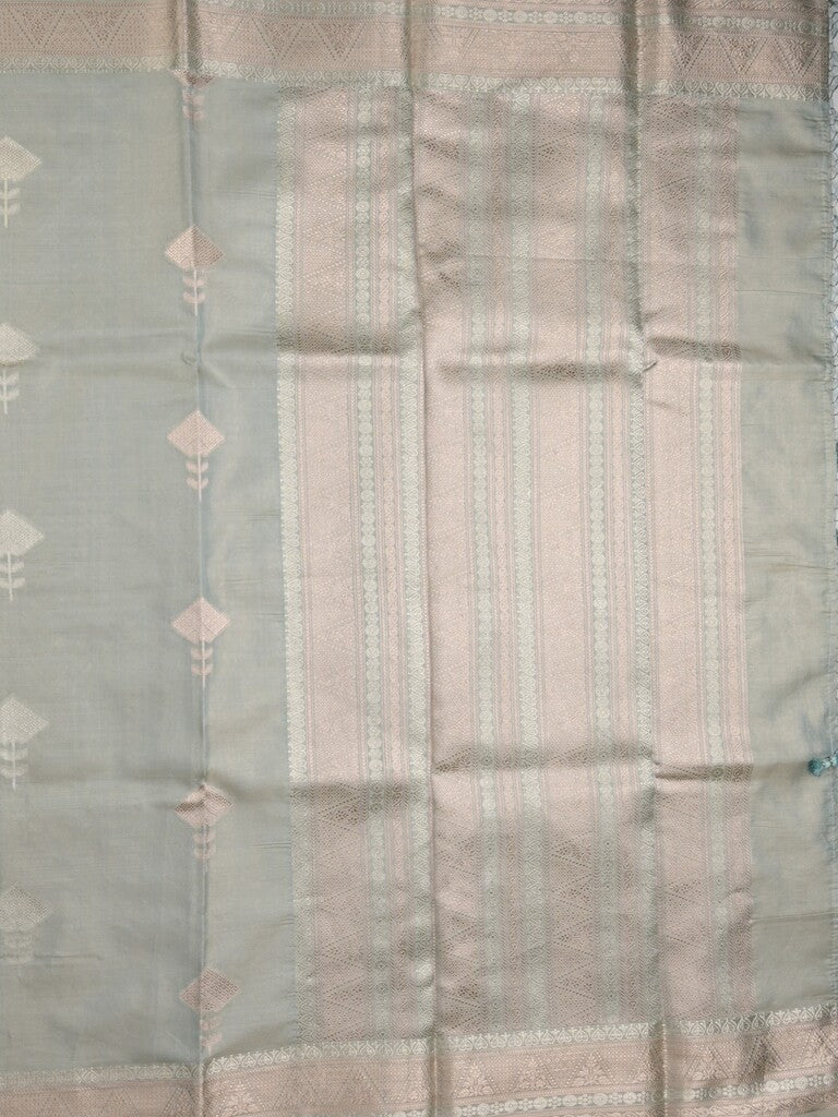 Fancy tissue saree in pastel blue color allover zari motifs & zari border with zari pallu and self blouse