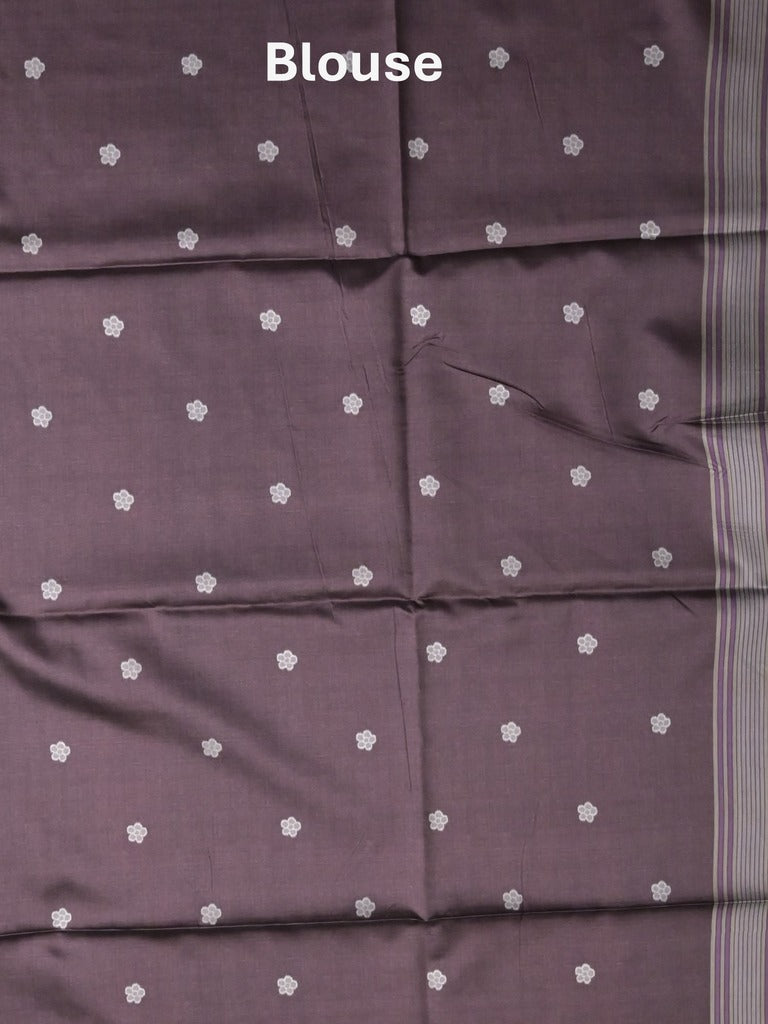 Tussar fancy saree light beige color allover floral design & small border with contrast pallu and attached printed blouse
