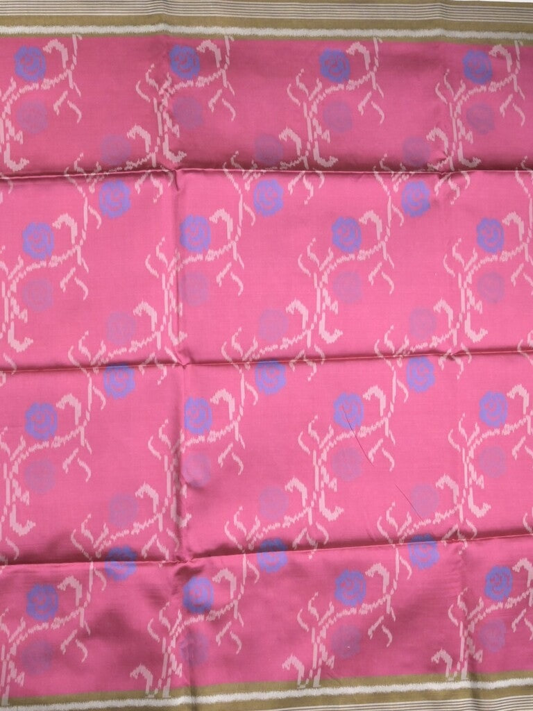 Tussar fancy saree pink color allover floral design & small border with contrast pallu and attached printed blouse