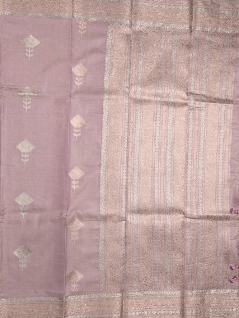 Fancy tissue saree in light purple color allover zari motifs & zari border with zari pallu and self blouse