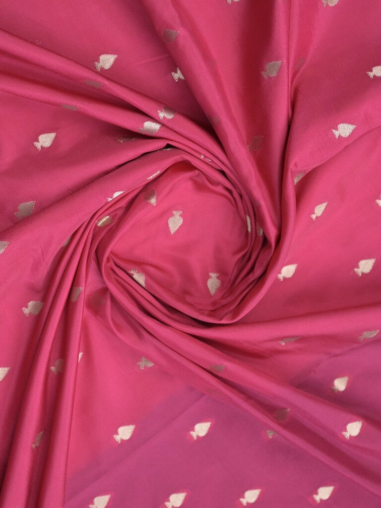 Banaras fancy saree pink color allover zari motifs & zari border with brocade pallu and contrast plain blouse