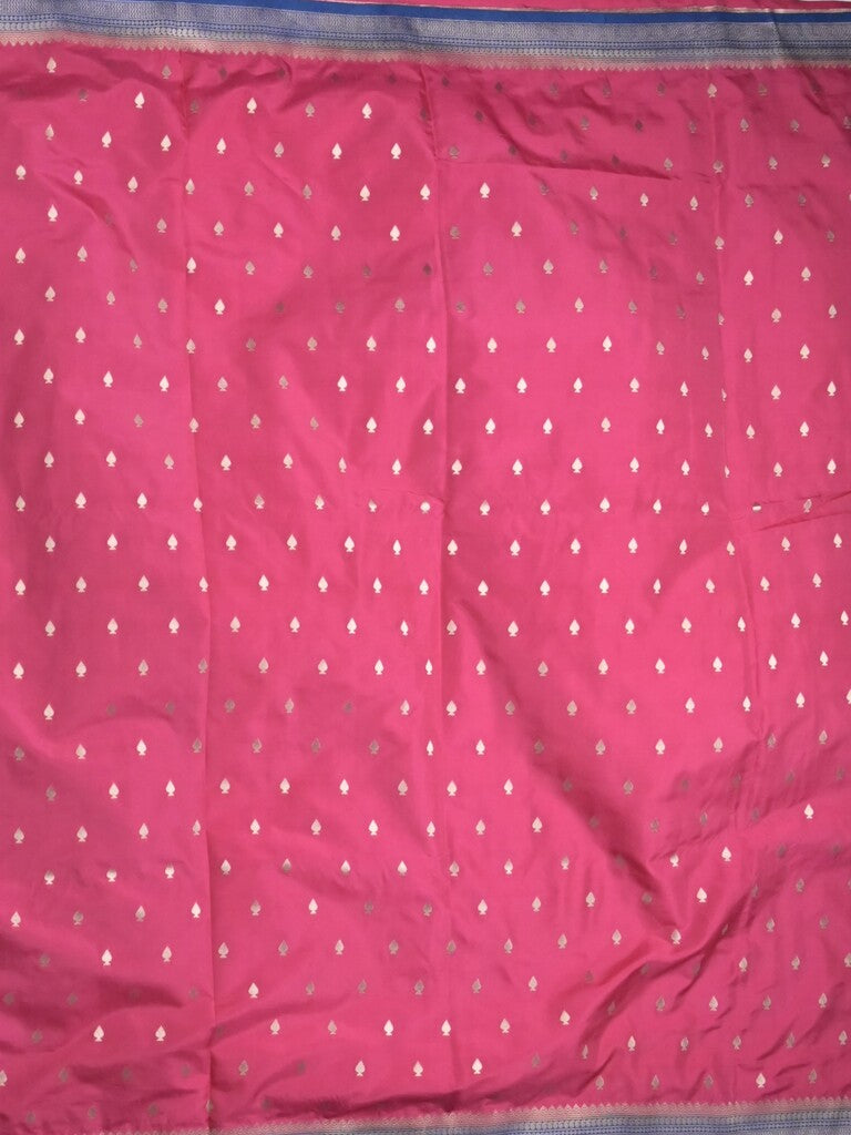 Banaras fancy saree pink color allover zari motifs & zari border with brocade pallu and contrast plain blouse
