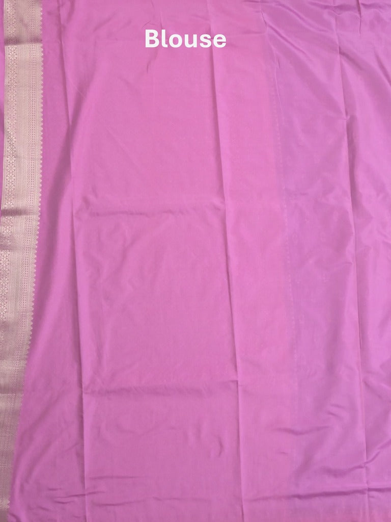Banaras fancy saree violet color allover zari motifs & zari border with brocade pallu and contrast plain blouse