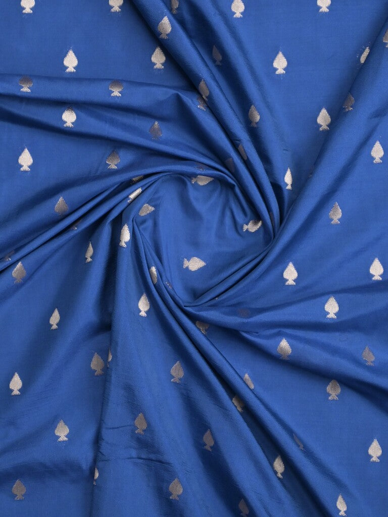 Banaras fancy saree royal blue color allover zari motifs & zari border with brocade pallu and contrast plain blouse
