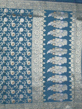 Banaras pattu saree in blue color allover zari weaves & zari border with rich pallu and striped blouse