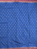 Banaras fancy saree royal blue color allover zari motifs & zari border with brocade pallu and contrast plain blouse
