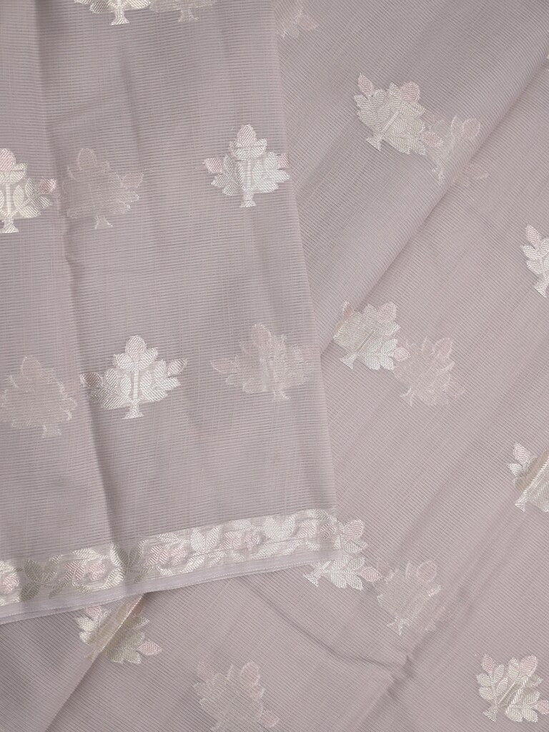 Mangalagiri fancy saree grey color allover zari motifs & zar border with zari pallu and plain self blouse