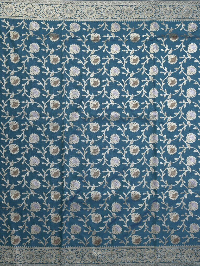Banaras pattu saree in blue color allover zari weaves & zari border with rich pallu and striped blouse