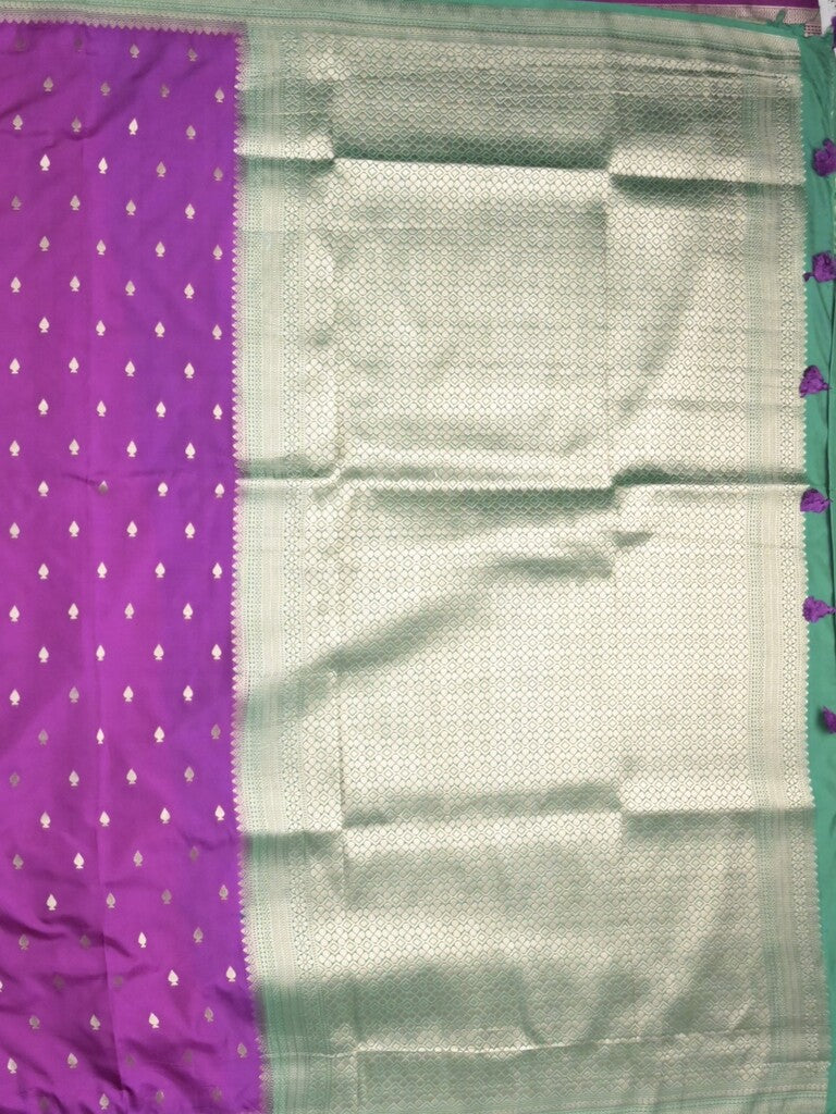 Banaras fancy saree purple color allover zari motifs & zari border with brocade pallu and contrast plain blouse