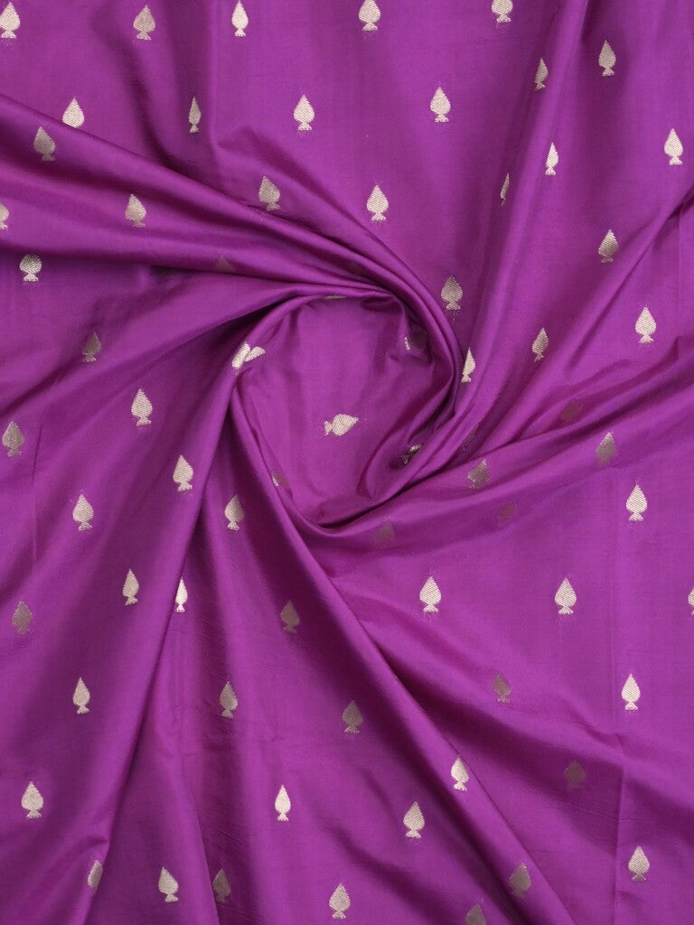 Banaras fancy saree purple color allover zari motifs & zari border with brocade pallu and contrast plain blouse