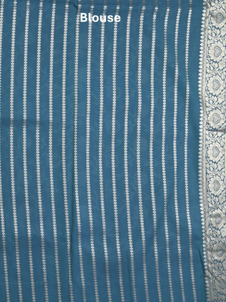 Banaras pattu saree in blue color allover zari weaves & zari border with rich pallu and striped blouse
