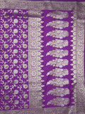 Banaras pattu saree in violet color allover zari weaves & zari border with rich pallu and striped blouse