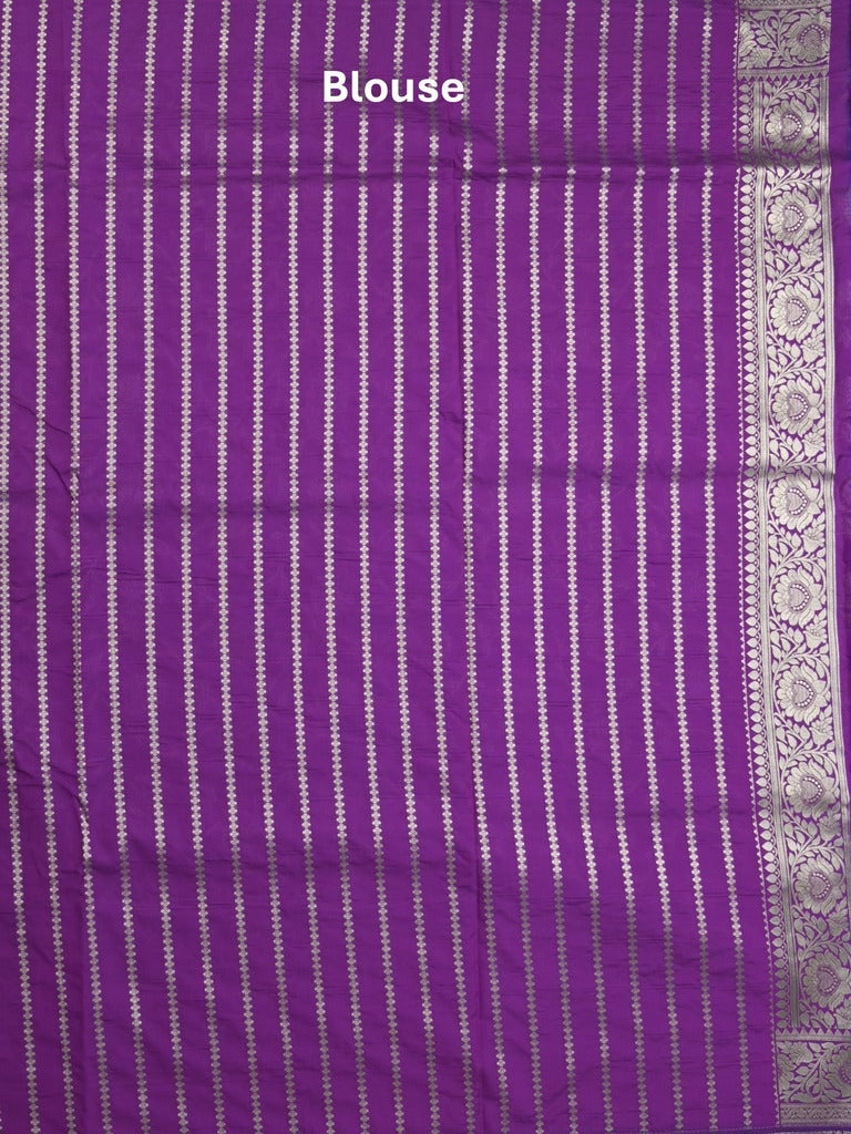 Banaras pattu saree in violet color allover zari weaves & zari border with rich pallu and striped blouse